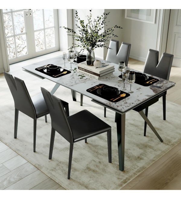 Стол раскладной Асти (160+40+40), керамика Итальянский мрамор серый глянцевый