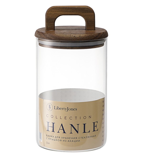 Банка для хранения стеклянная с крышкой из акации hanle, 1,1 л