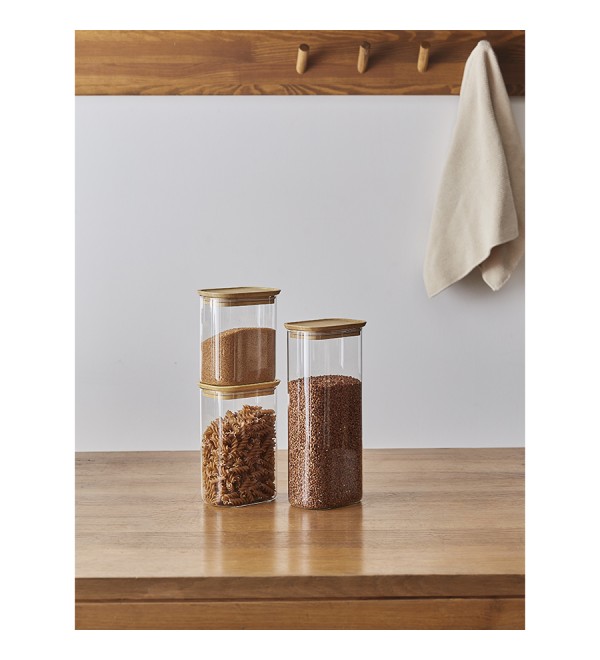 Банка для хранения прямоугольная glass bamboo, 2 л