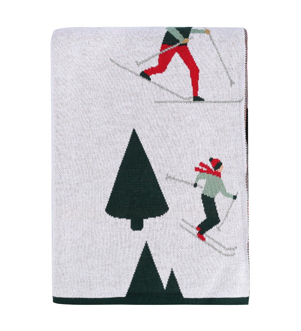 Плед из хлопка с новогодним рисунком let's ski из коллекции new year essential, 130x180 см