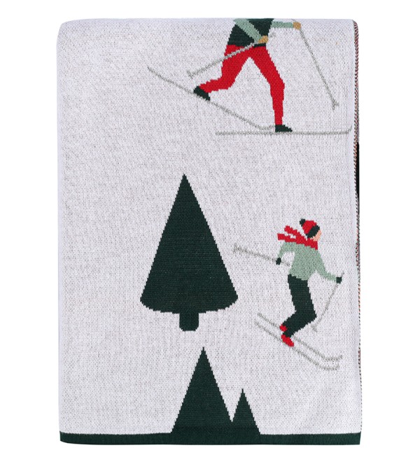 Плед из хлопка с новогодним рисунком let's ski из коллекции new year essential, 130x180 см