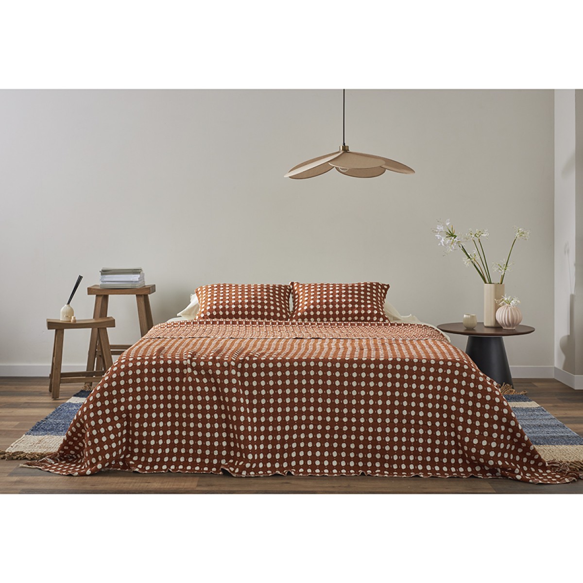 Покрывало из хлопка polka dots карамельного цвета из коллекции essential, 180х250 см