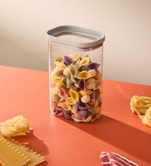 Банка для хранения прямоугольная vacuum glass, 1,25 л, светло-серая