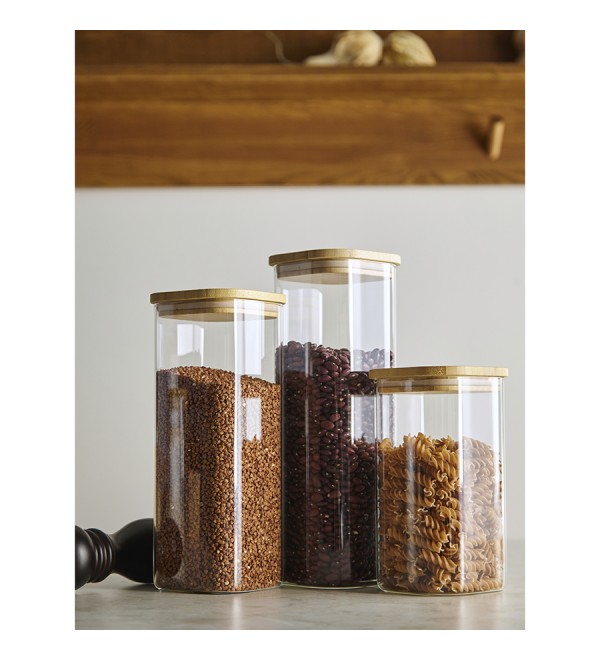 Банка для хранения квадратная glass bamboo, 2,2 л