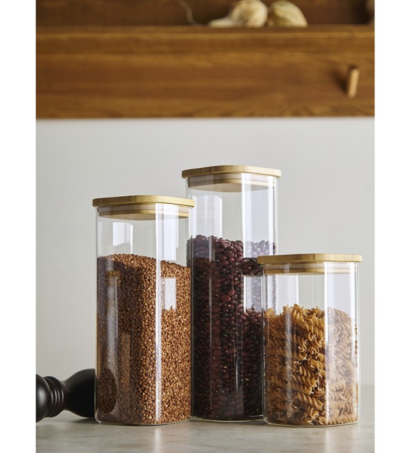 Банка для хранения квадратная glass bamboo, 2,2 л