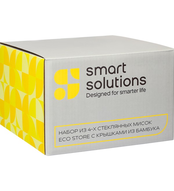 Набор из 4-х стеклянных мисок eco store с крышками из бамбука