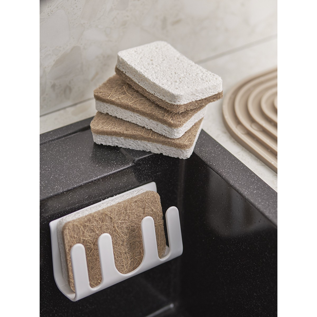 Набор губок для посуды из целлюлозы и кокосового волокна eco sponge, белые, 6 шт.