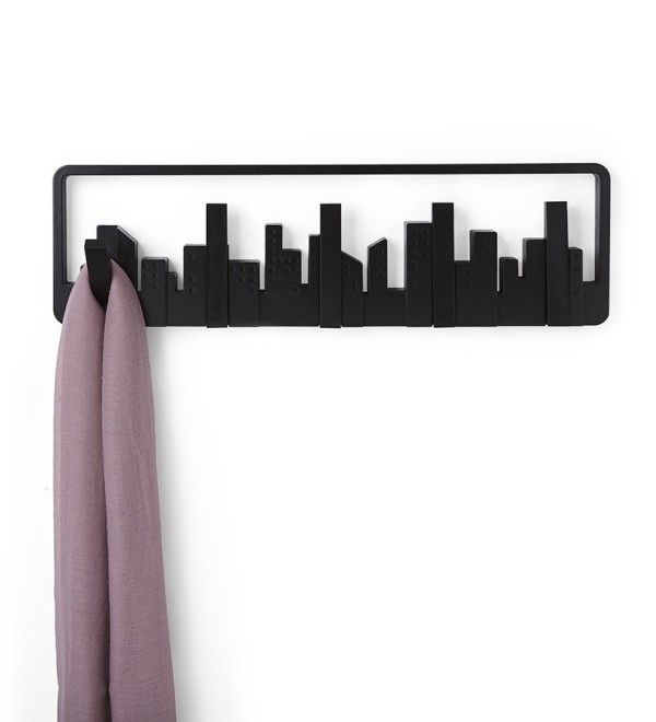 Вешалка настенная skyline, 50 см, черная, 5 крючков