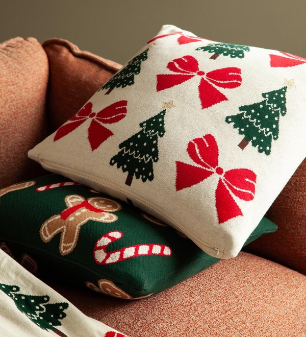 Подушка вязаная с новогодним рисунком christmas bows из коллекции new year essential, 45x45 см