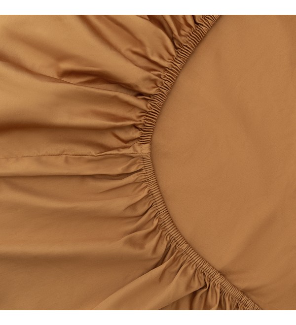 Простыня на резинке из сатина из коллекции meditation, caramel, 180х200х30 см