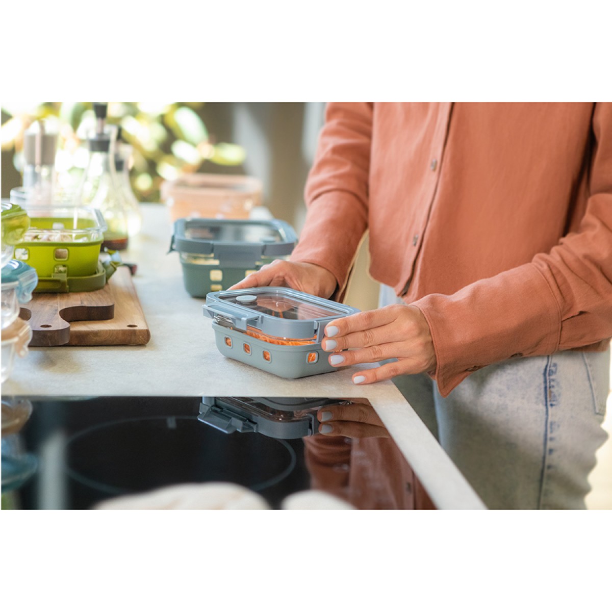Контейнер для запекания, хранения и переноски продуктов в чехле smart solutions, 370 мл, синий