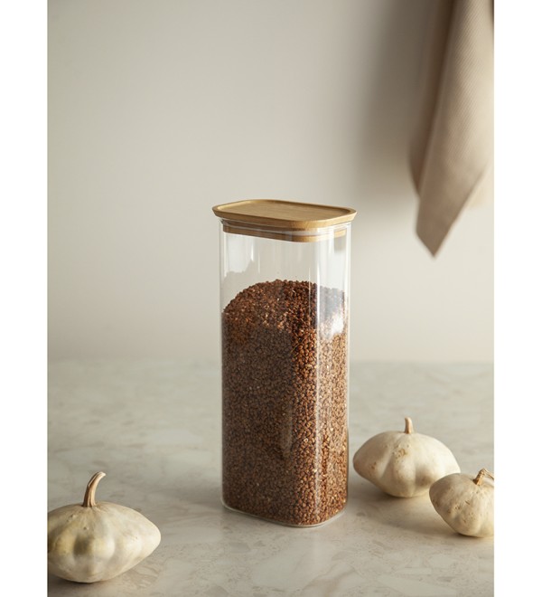 Банка для хранения прямоугольная glass bamboo, 2 л