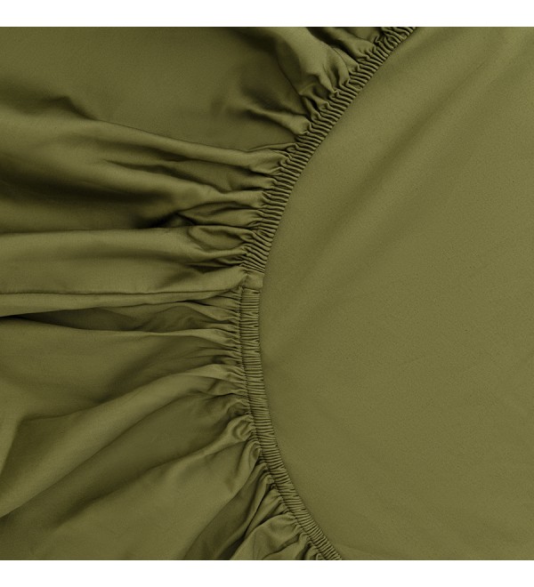 Простыня на резинке из сатина из коллекции meditation, olive, 160х200х30 см
