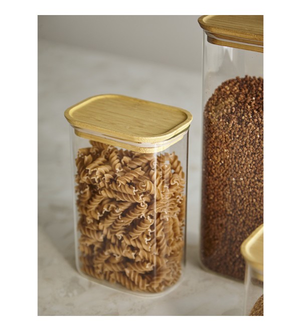 Банка для хранения прямоугольная glass bamboo, 1,3 л