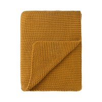 Плед из хлопка жемчужной вязки цвета охры из коллекции essential,130х180 см