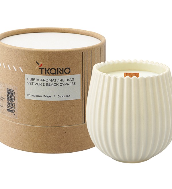 Свеча ароматическая с деревянным фитилём vetiver & black cypress из коллекции edge, бежевый, 60 ч