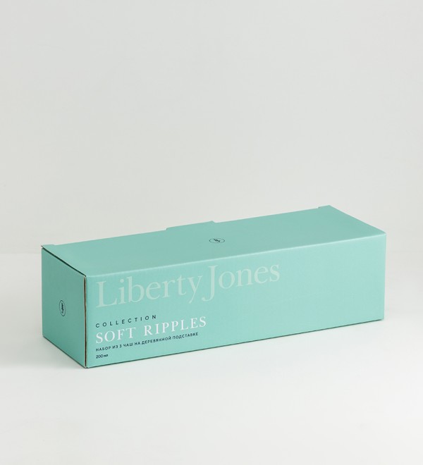 Набор из 3 чаш на деревянной подставке soft ripples, dual glazing, 200 мл