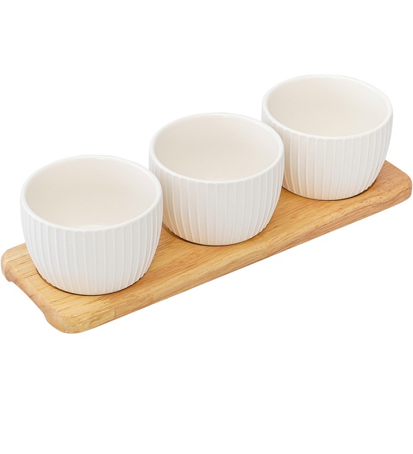 Набор из 3 чаш на деревянной подставке soft ripples, dual glazing, 200 мл