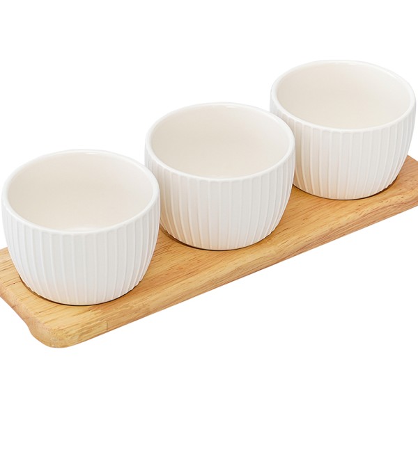 Набор из 3 чаш на деревянной подставке soft ripples, dual glazing, 200 мл