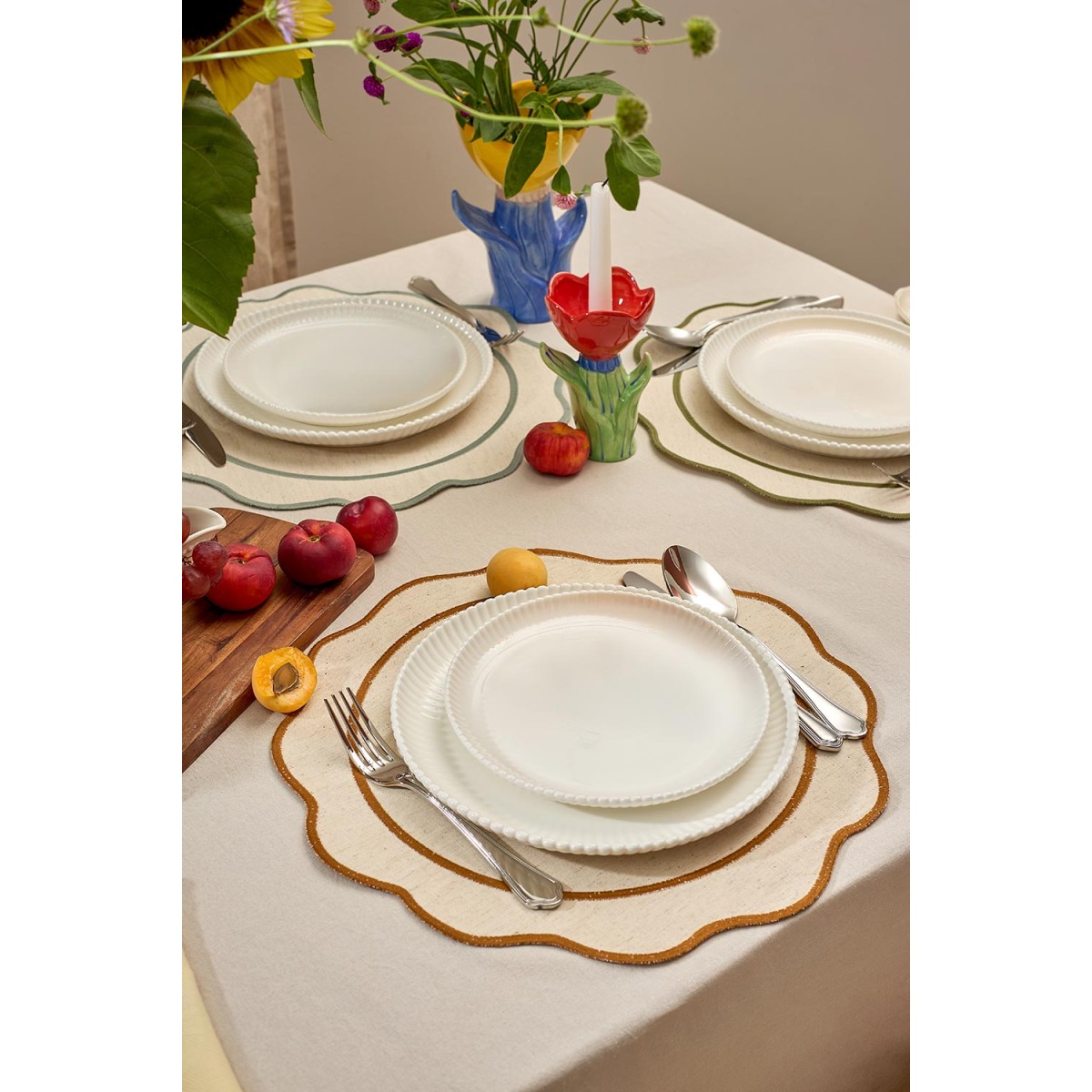 Салфетка под приборы anemone из коллекции trendy ruffles, D38 см, карри