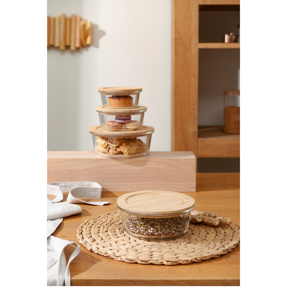 Контейнер для запекания и хранения eco store с крышкой из бамбука, 950 мл