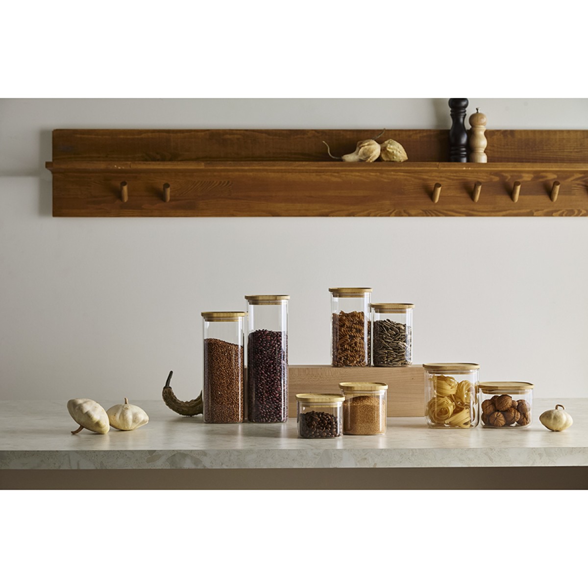 Банка для хранения квадратная glass bamboo,1 л