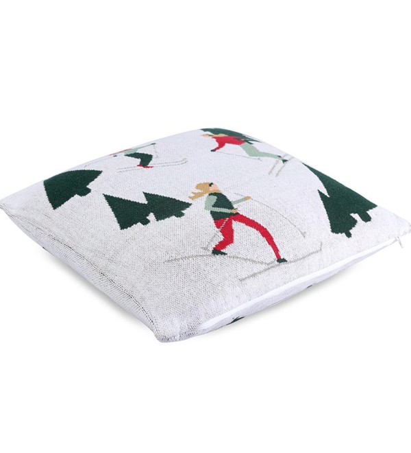 Подушка вязаная с новогодним рисунком let's ski из коллекции new year essential, 45x45 см