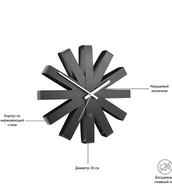 Часы настенные ribbon, D30,5 см, черныe