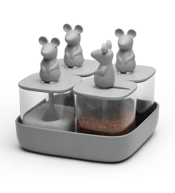 Набор банок для сыпучих продуктов lucky mouse seasoning, 4 шт.