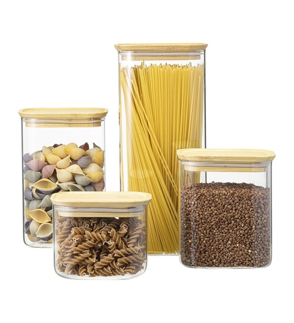 Банка для хранения прямоугольная glass bamboo, 1,3 л