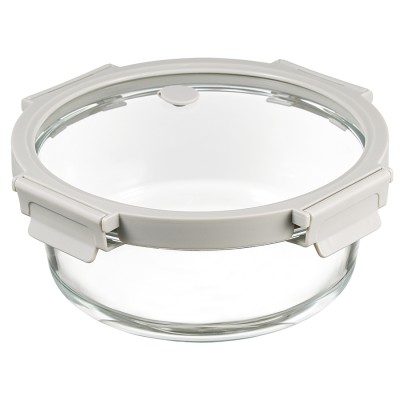 Контейнер для запекания и хранения круглый click glass, 1,3 л, светло-серый