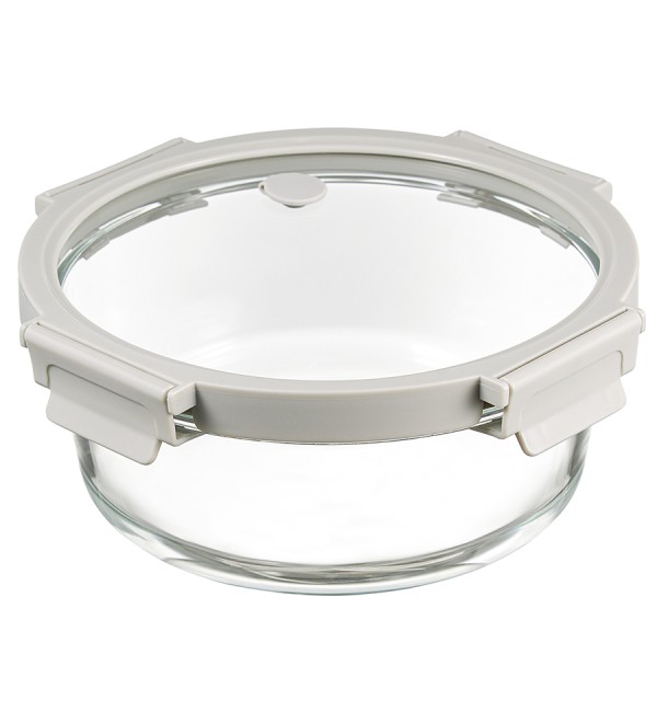 Контейнер для запекания и хранения круглый click glass, 1,3 л, светло-серый