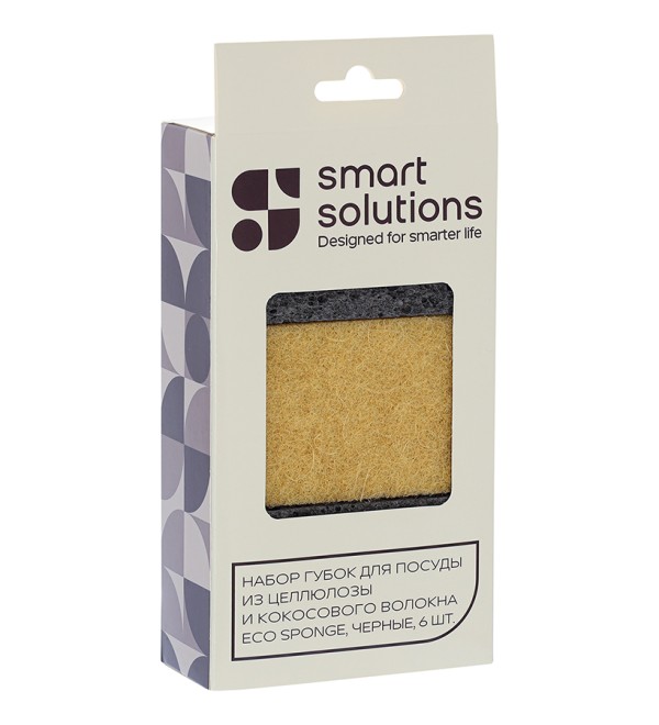 Набор губок для посуды из целлюлозы и кокосового волокна eco sponge, черные, 6 шт.
