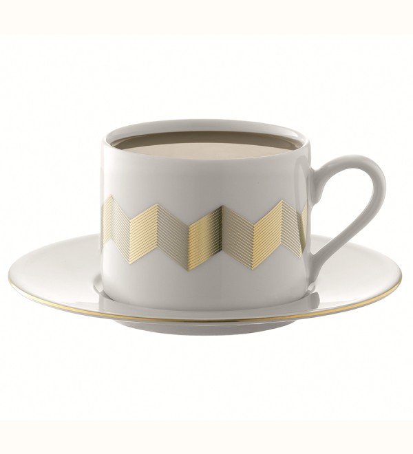 Набор чашек с блюдцами signature, chevron, 4 шт, 250 мл, золото