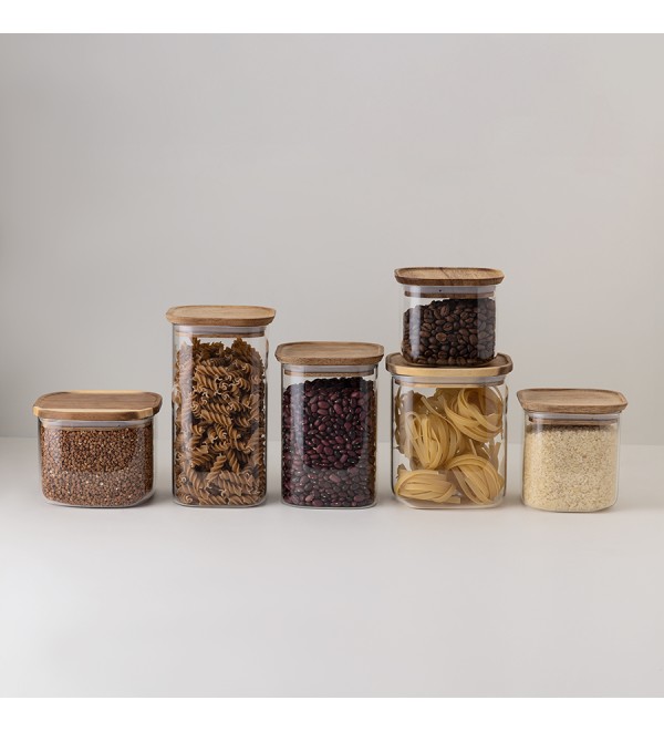 Банка для хранения квадратная glass acacia, 1,5 л