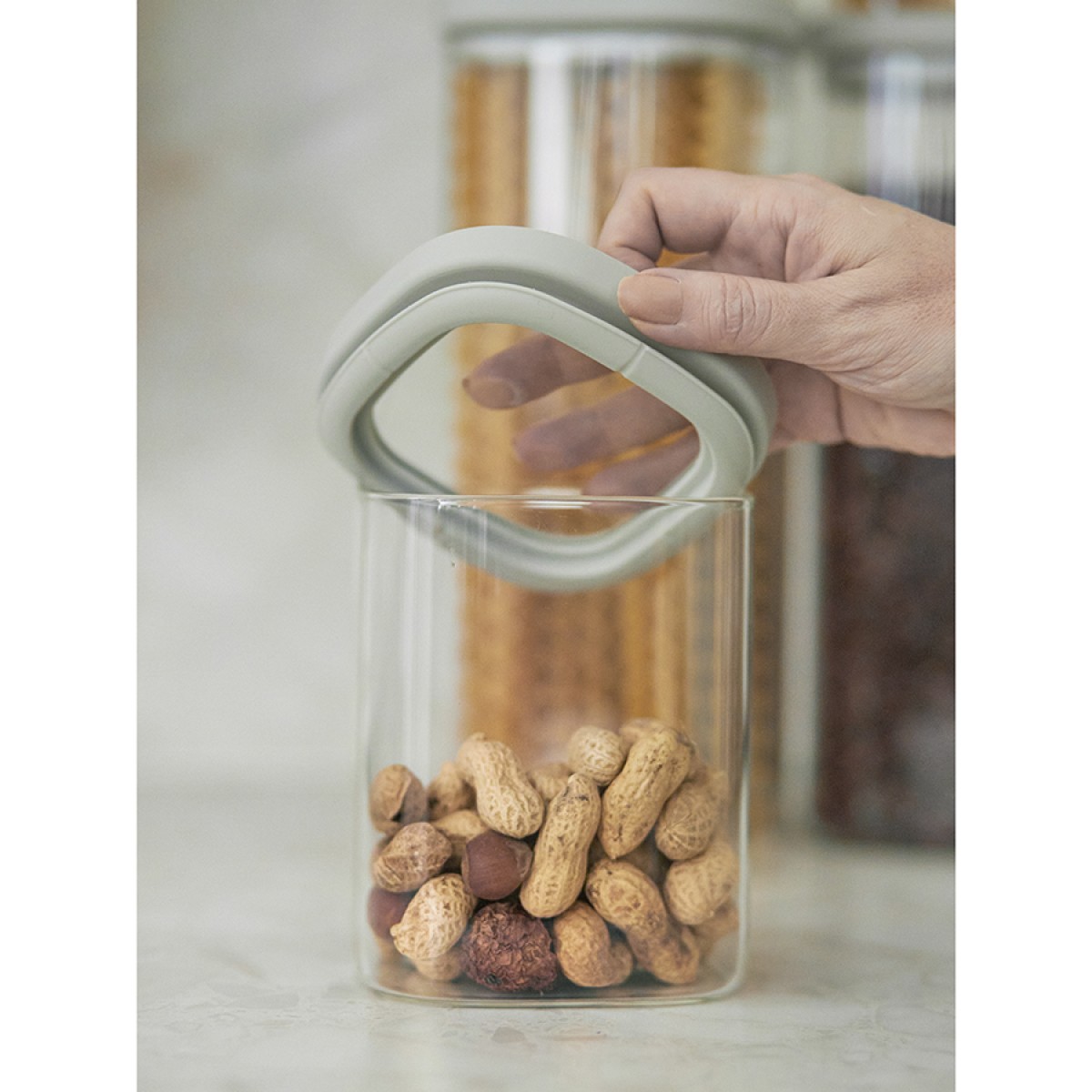 Банка для хранения квадратная vacuum glass, 1 л, светло-серая