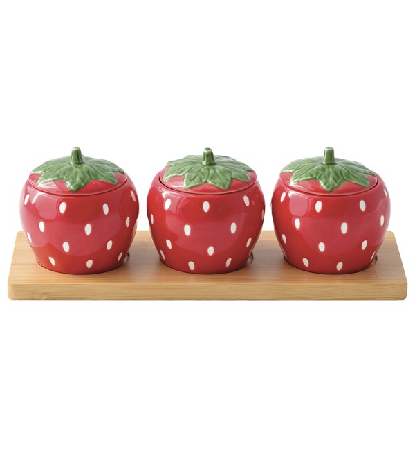 Набор банок для хранения на подставке jardin des fraise, 3шт.