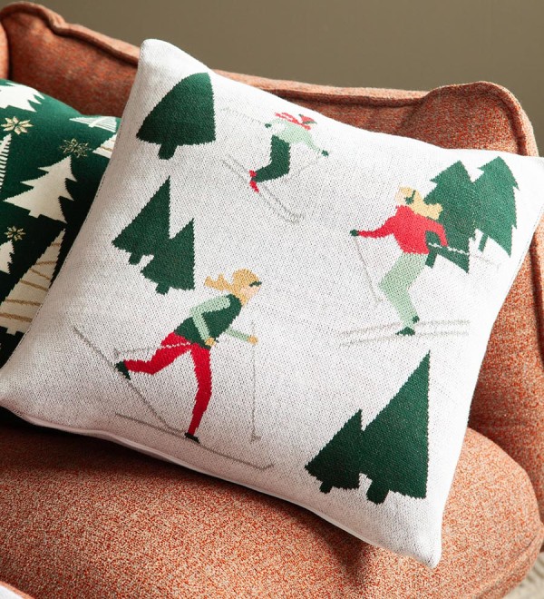 Подушка вязаная с новогодним рисунком let's ski из коллекции new year essential, 45x45 см