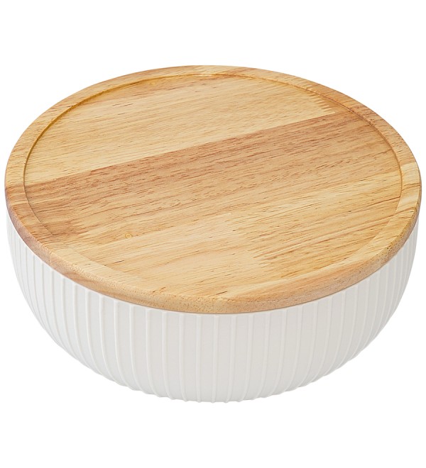 Салатник с крышкой из каучукового дерева soft ripples, dual glazing, D22 см