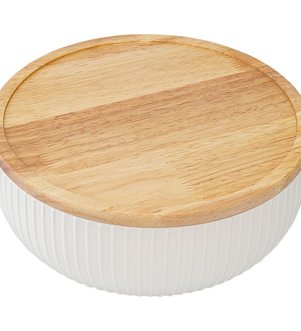 Салатник с крышкой из каучукового дерева soft ripples, dual glazing, D22 см