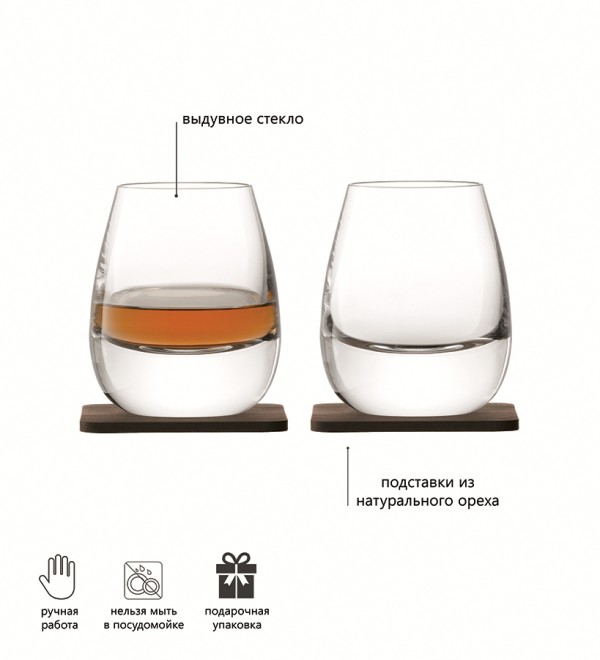Набор стаканов с деревянными подставками islay whisky, 250 мл, 2 шт.