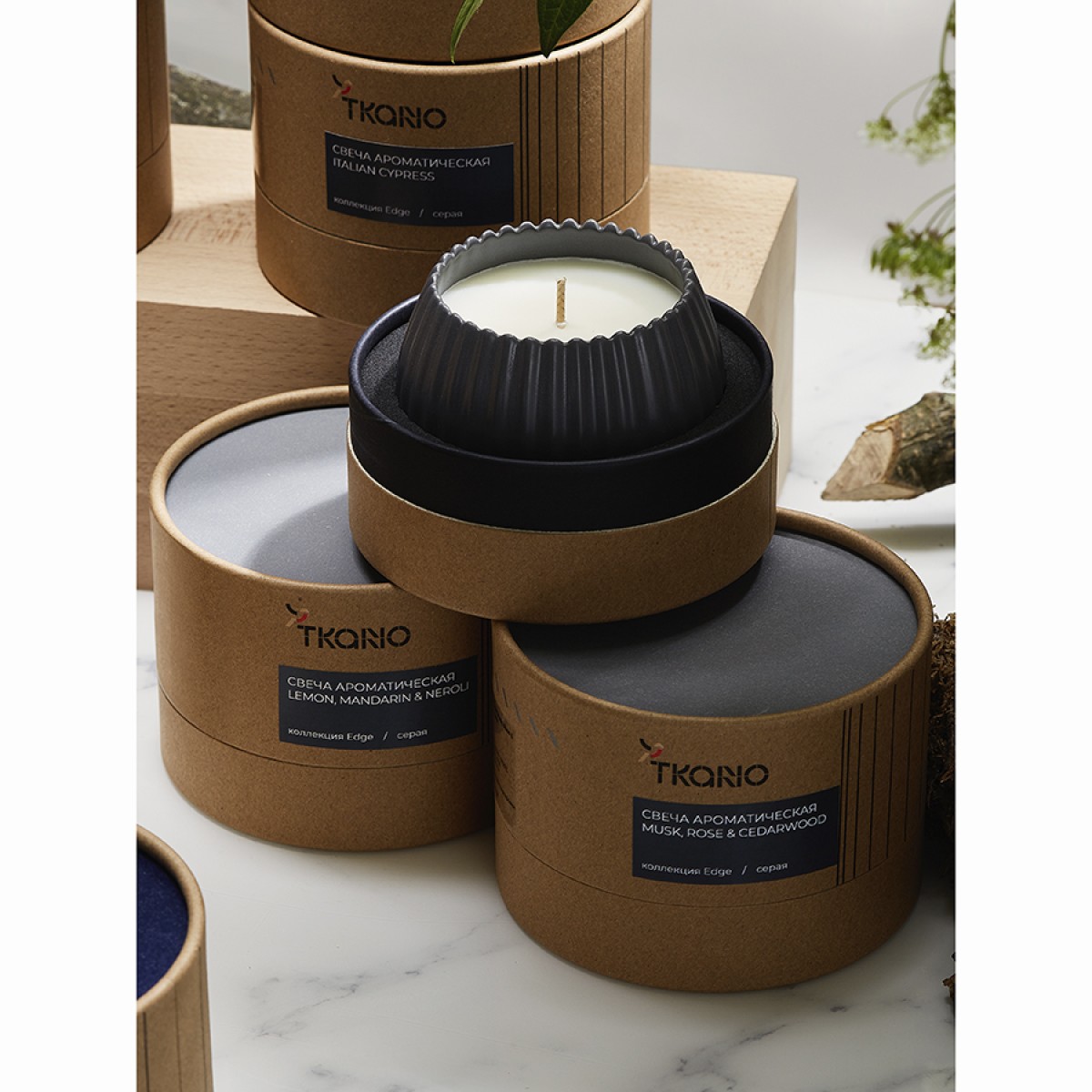 Свеча ароматическая green tea & pear blossom из коллекции edge, серый, 30 ч