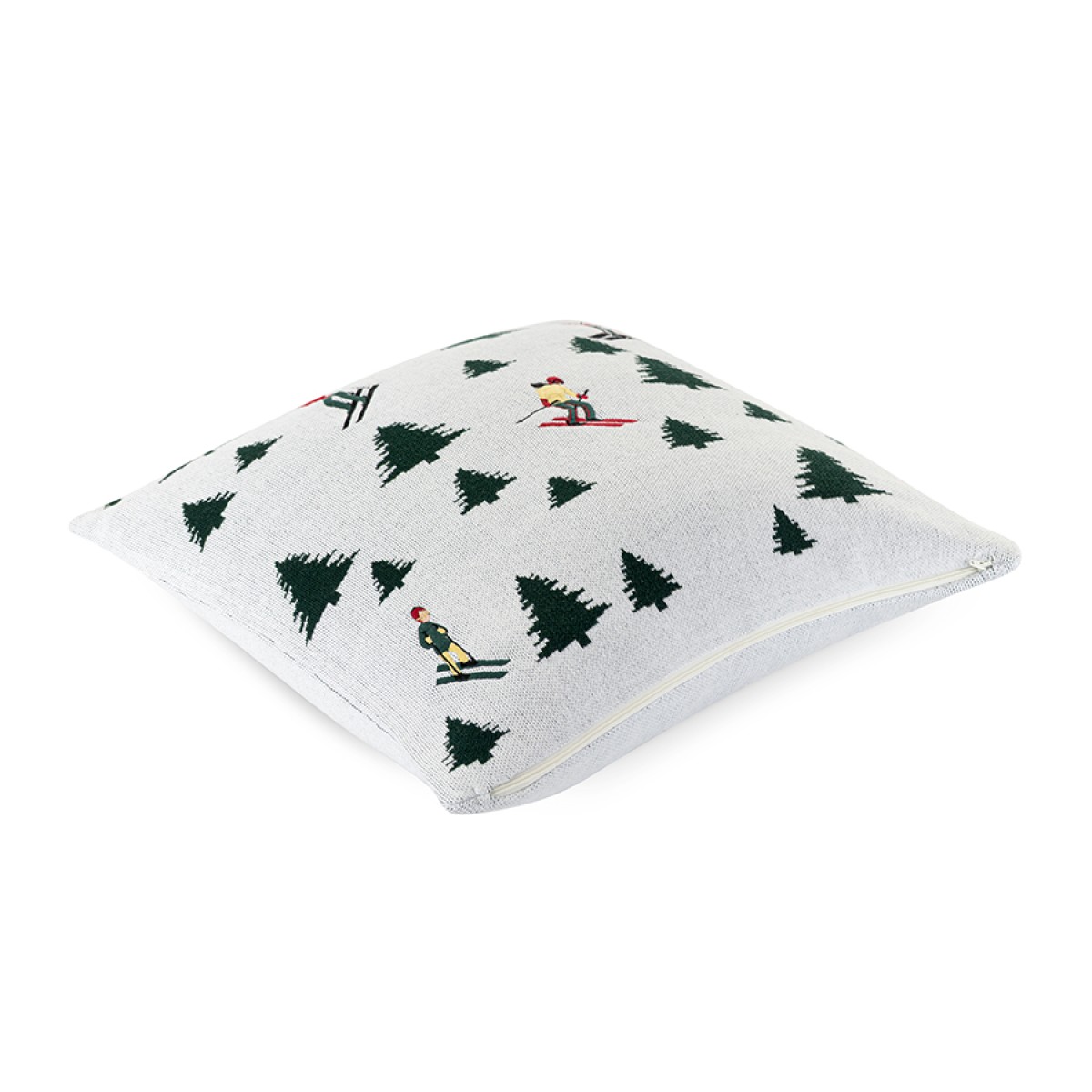 Подушка вязаная с новогодним рисунком Лыжники из коллекции new year essential, 45x45 см