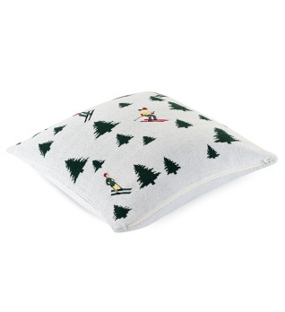 Подушка вязаная с новогодним рисунком Лыжники из коллекции new year essential, 45x45 см