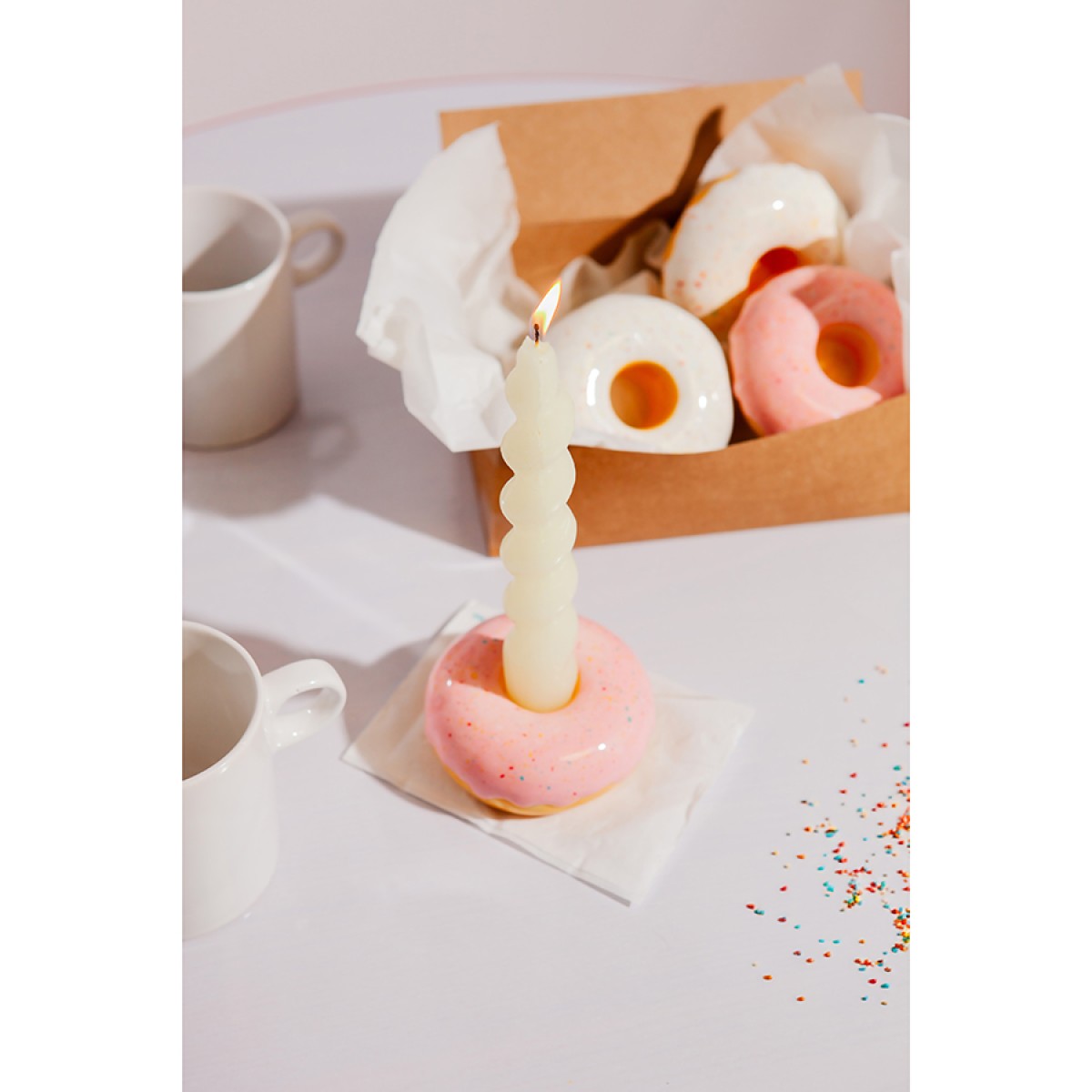 Подсвечник fast food, donut, D7 см, розовый