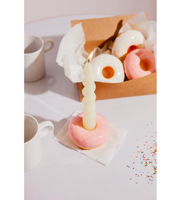 Подсвечник fast food, donut, D7 см, розовый
