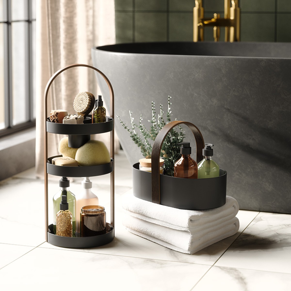 Органайзер для косметики bellwood, 20х50 см, черный/орех