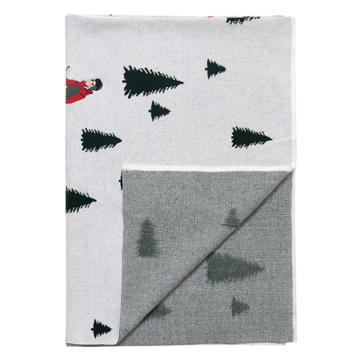 Плед вязаный с новогодним рисунком Лыжники из коллекции new year essential,130х180 см