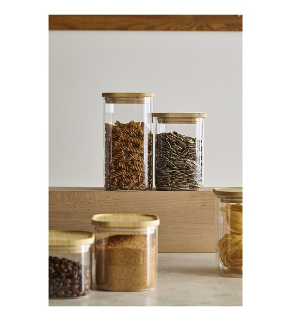 Банка для хранения квадратная glass bamboo, 1,1 л