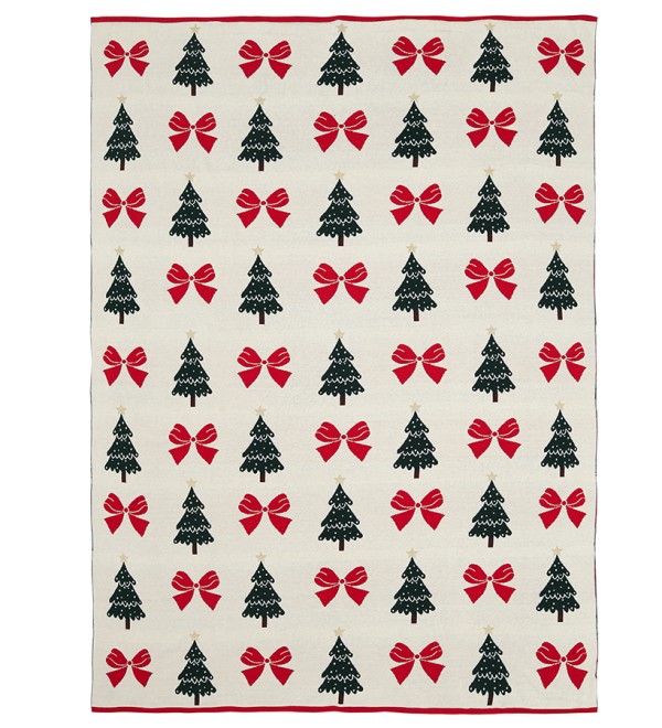 Плед из хлопка с новогодним рисунком christmas bows из коллекции new year essential, 130x180 см